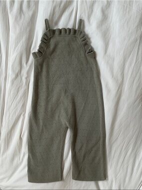 Zara Olive Knit Ruffle Strap Overalls